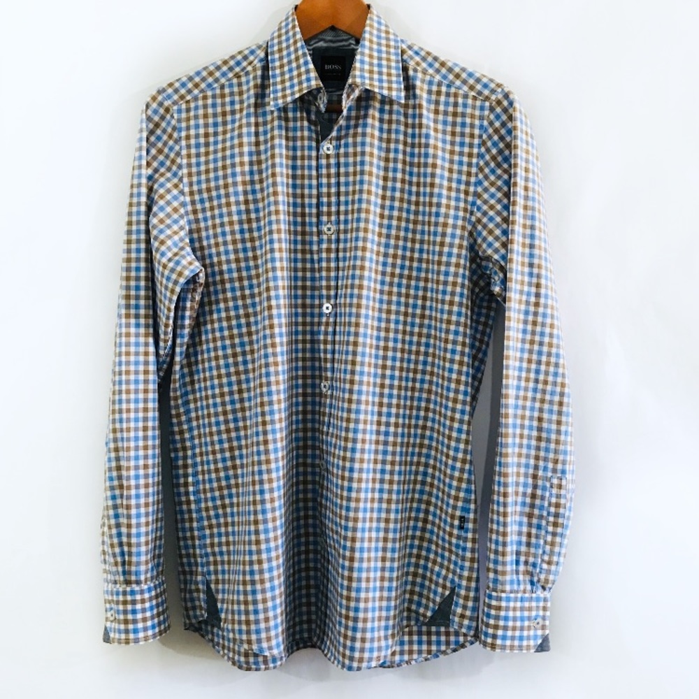 HUGO BOSS Blue Tan Check Shirt